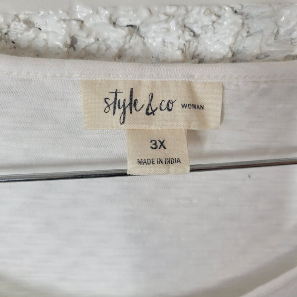 Style & Co Women's 3X Top White 100% Cotton 3/4 Bell Sleeve Pullover WHI38E - Picture 10 of 12